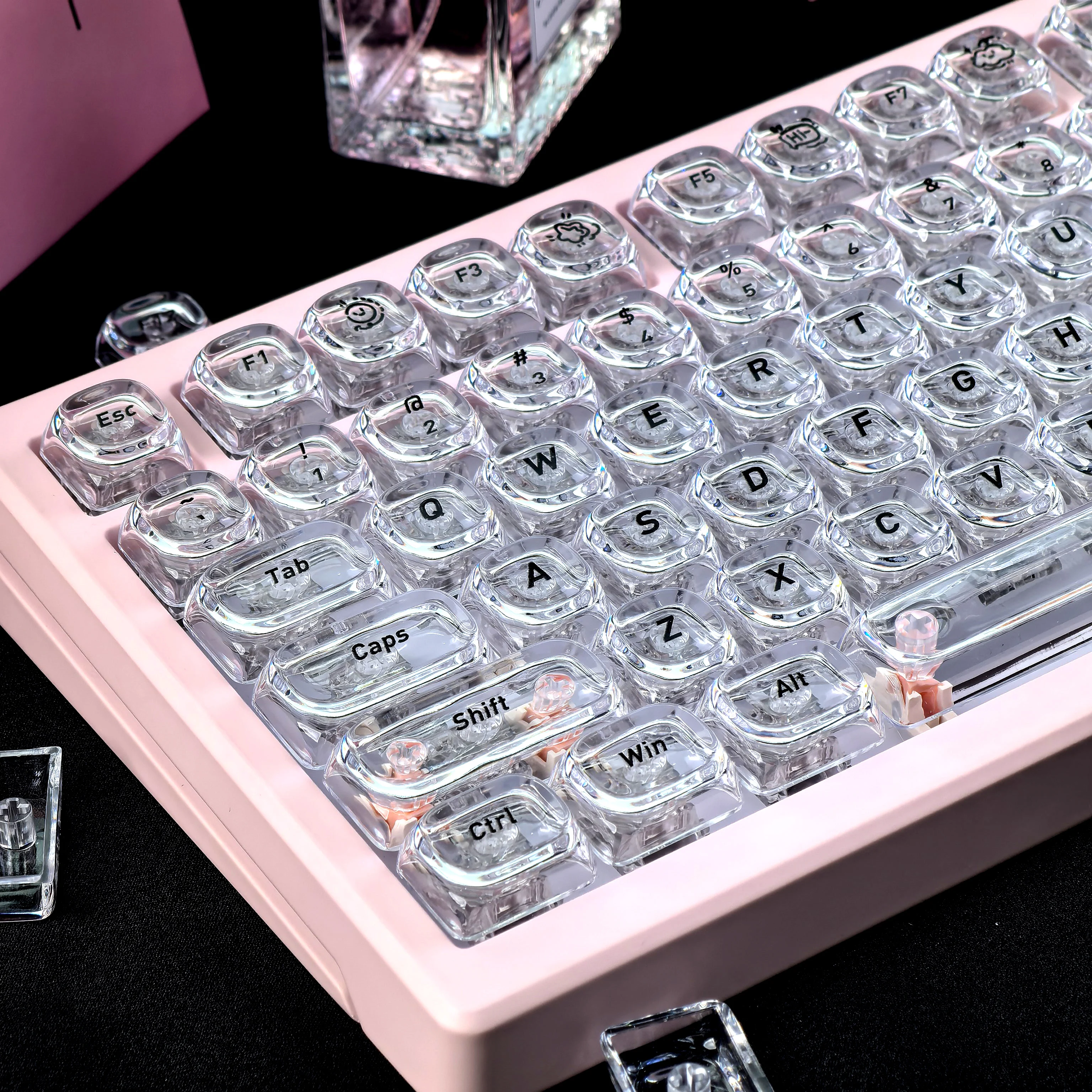MAIMOOO Crystal Backlit Keycaps Transparent With Thickened Ice Texture PC Silk Screen Moa Mechanical Keyboard Keycaps