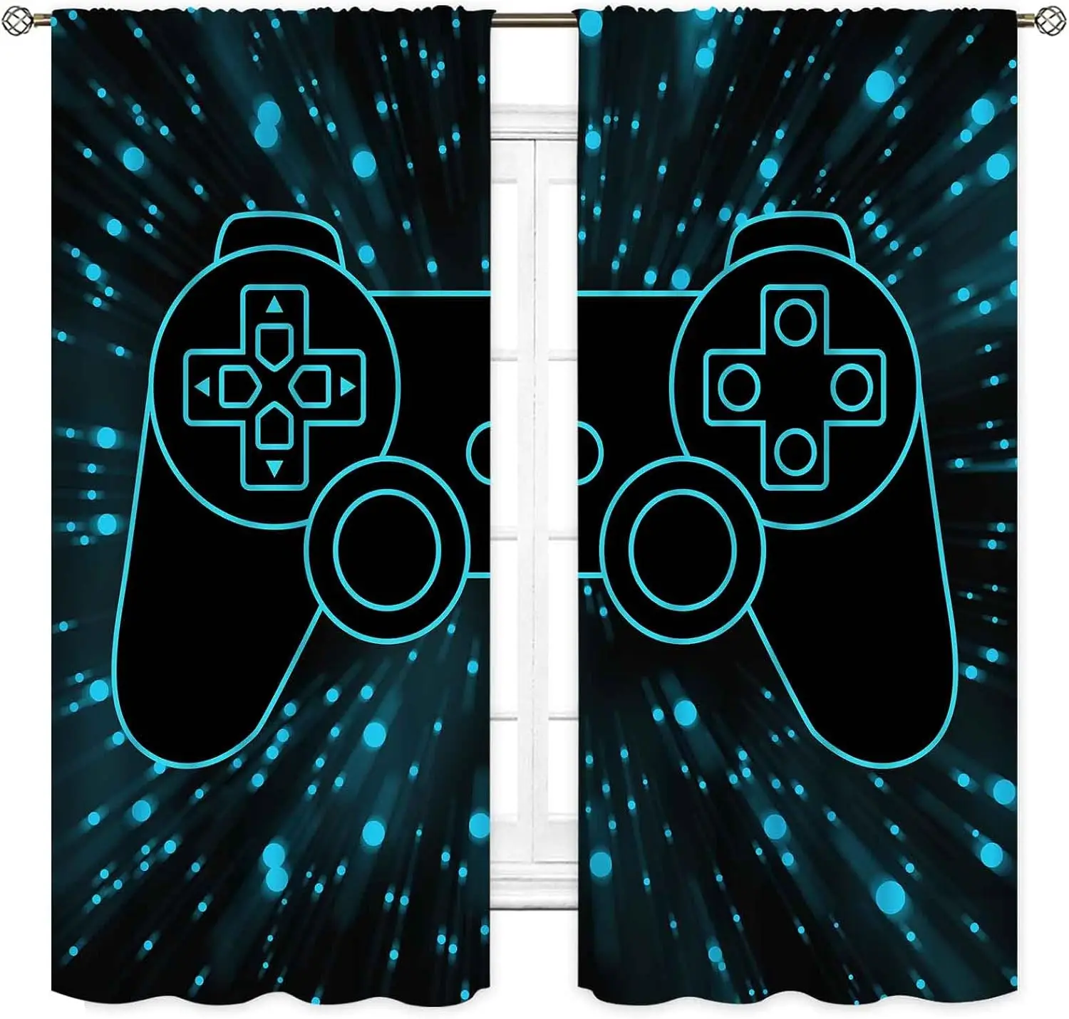 Gaming Curtains for Boys Room Kids Boys Teens Game Controller Video Gamer Gamepad Blue Blackout Window Drapery Treatments2Panels