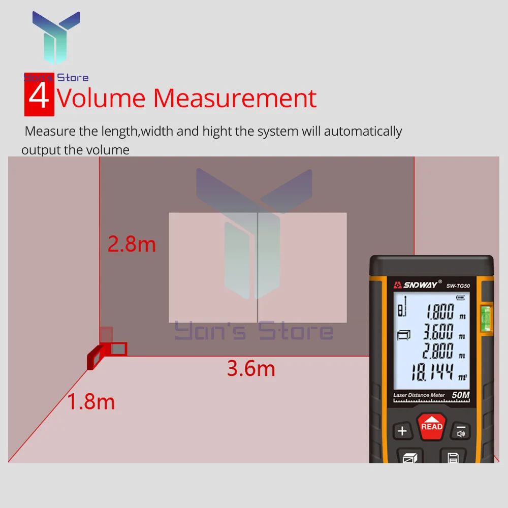 SNDWAY Laser Distance Meter Double Bubble Digital Measuring Device Tools Electronic Tape Laser Rangefinder Laser Range Finder