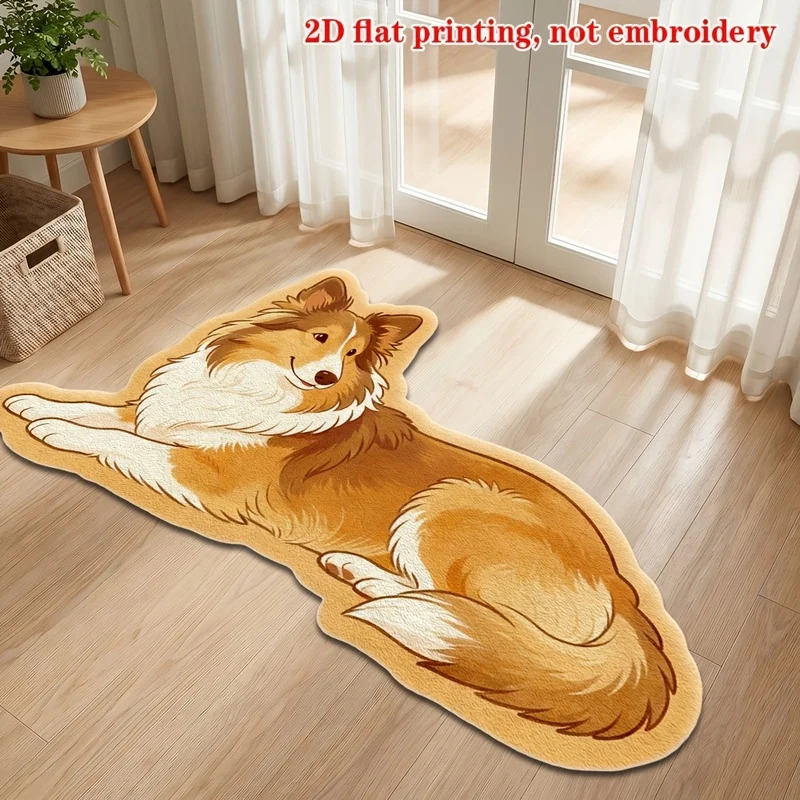 VIKAMA Irregular Cartoon Scottish Shepherd Floor Mat, Soft Floor Door Mat, Suitable for Bedroom, Living Room, Home Furnishings