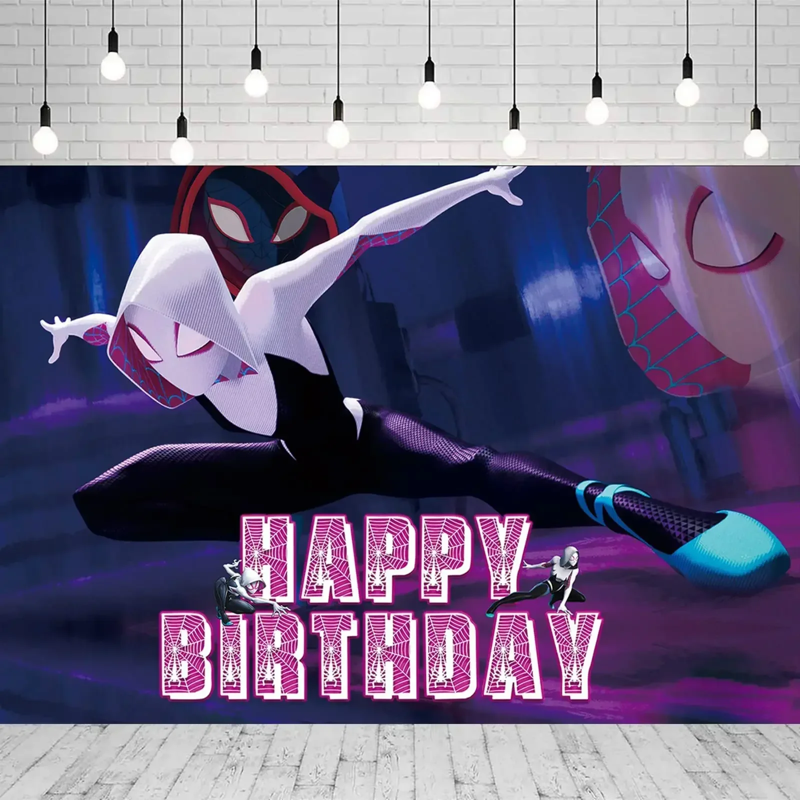 Femmina Spider Man Gwen Decorazione per feste a tema Ragazza ragno Stoviglie Piatti di carta Tazze Torta Bandiera Baby Shower Palloncini Bomboniere per bambini