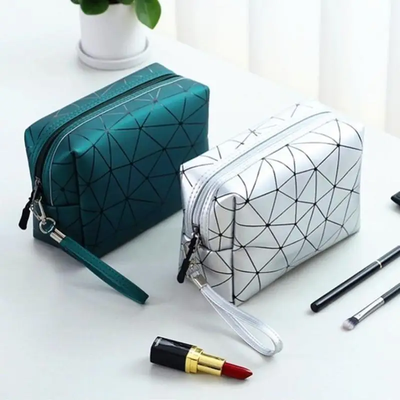 Kosmetiktasche mit geometrischem Muster, wasserdicht, tragbar, Handtasche für Make-up, große Kapazität, Aufbewahrungsorganizer für Frauen, Geschenk – Detail 2