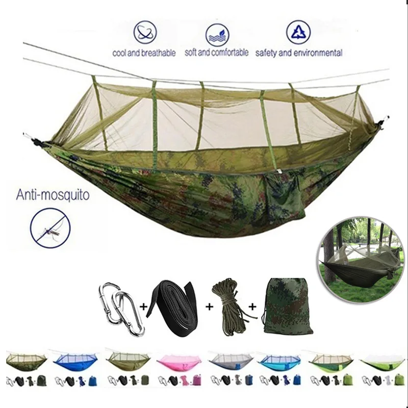 Camp Hammock Outdoor Furniture Mosquito Net 260*140cm Hammock Camping Hanging Sleeping Bed Swing Portable Double Chair