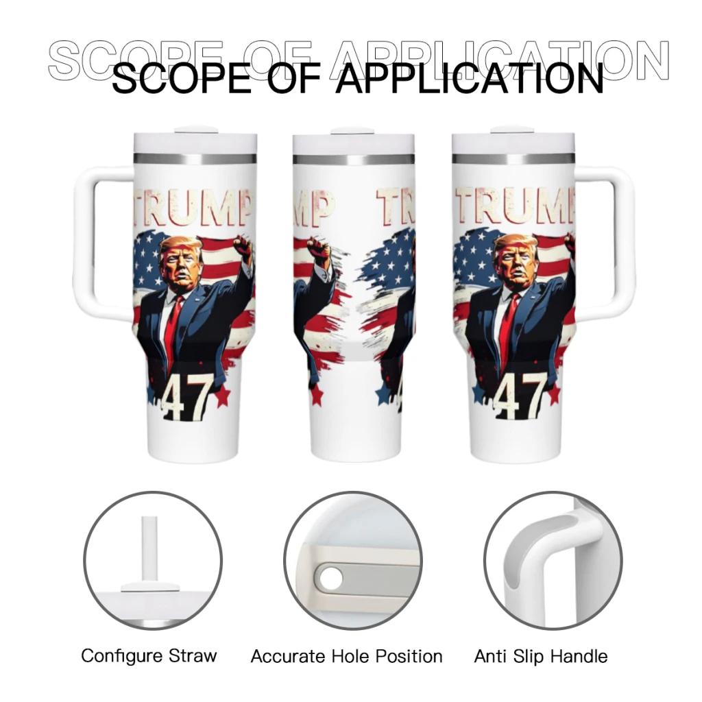 Santa Trump 40oz Stainless Steel Car Mug With Handle Straw Thermal Iced Travel Cup Vacuum Insulated Coffee Hot Cup