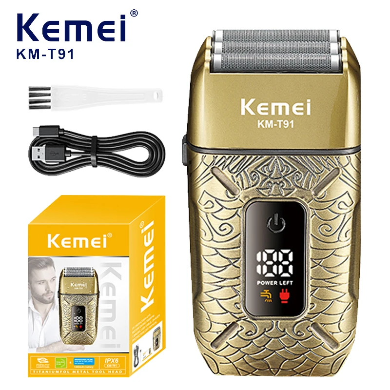 Kemei Electric Triple Blades Razor Rechargeable Barber Foil Shavers Professional Cordless Bald Head Shaving Machine Men KM-T91