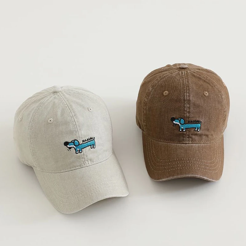 1 pc Dog Embroided Washed Baseball Cap for Kids 3-6 Y Causal Soft Top Adjustable Boy Caps Perfects as Gift Cute Cap for Child
