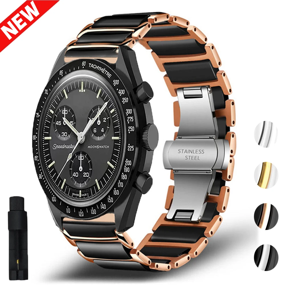

20mm Luxury Ceramics Strap For Omega X Swatch Joint MoonSwatch Band Business Correa For Amazfit Active 2 Galaxy Watch 7 40 44mm
