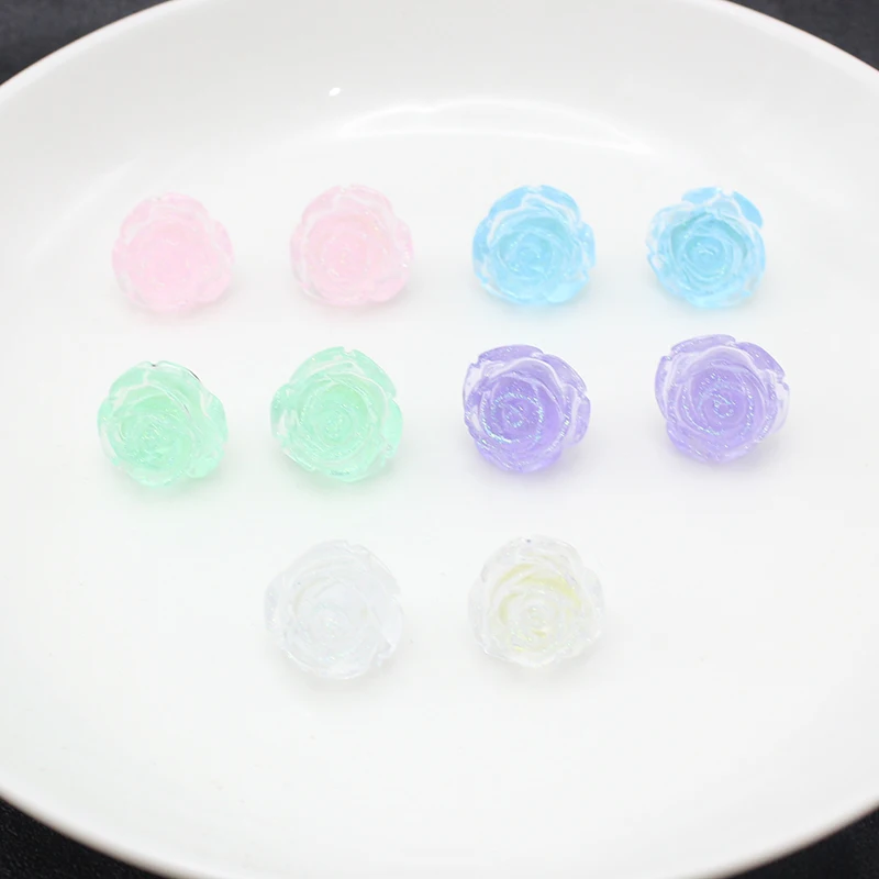 6 Colours Luminous Resin 3D Permeating Ice Crystal Rose Camellia Flower Stud Earring for Women Jewelry Girl Gift