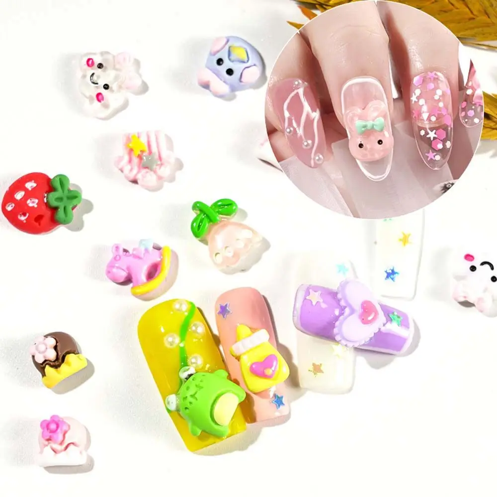 Cartoon Bear Bunny Nail Charms Kawaii żywica Anime figurka zwierzątko części paznokci piękne zdobienie paznokci dekoracje kreatywne akcesoria do