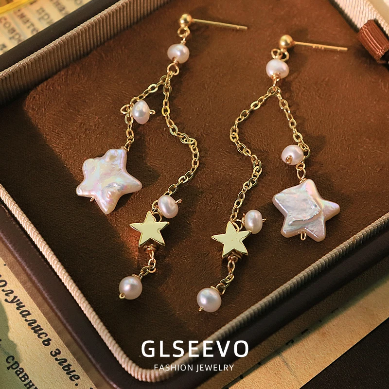 

Natural Freshwater Pearl Star Long Chain Earrings Trendy Tassel Earrings Holiday Party Birthday Gift Ladies Jewellery GE1771C