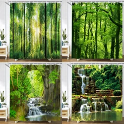 Modern 3D Printing Forest Shower Curtain Green Plant Tree Landscape Bath Curtain With Hooks For Bathroom waterproof scenery