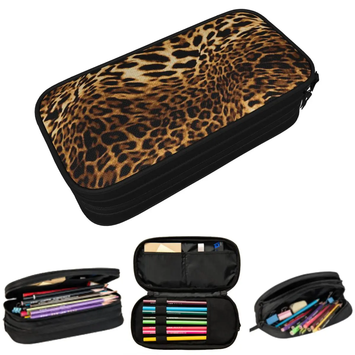 

Leopard Skin Pencil Case for Students School Pen Box Pencil Bag Stationery Supplies Pen Holder Bag