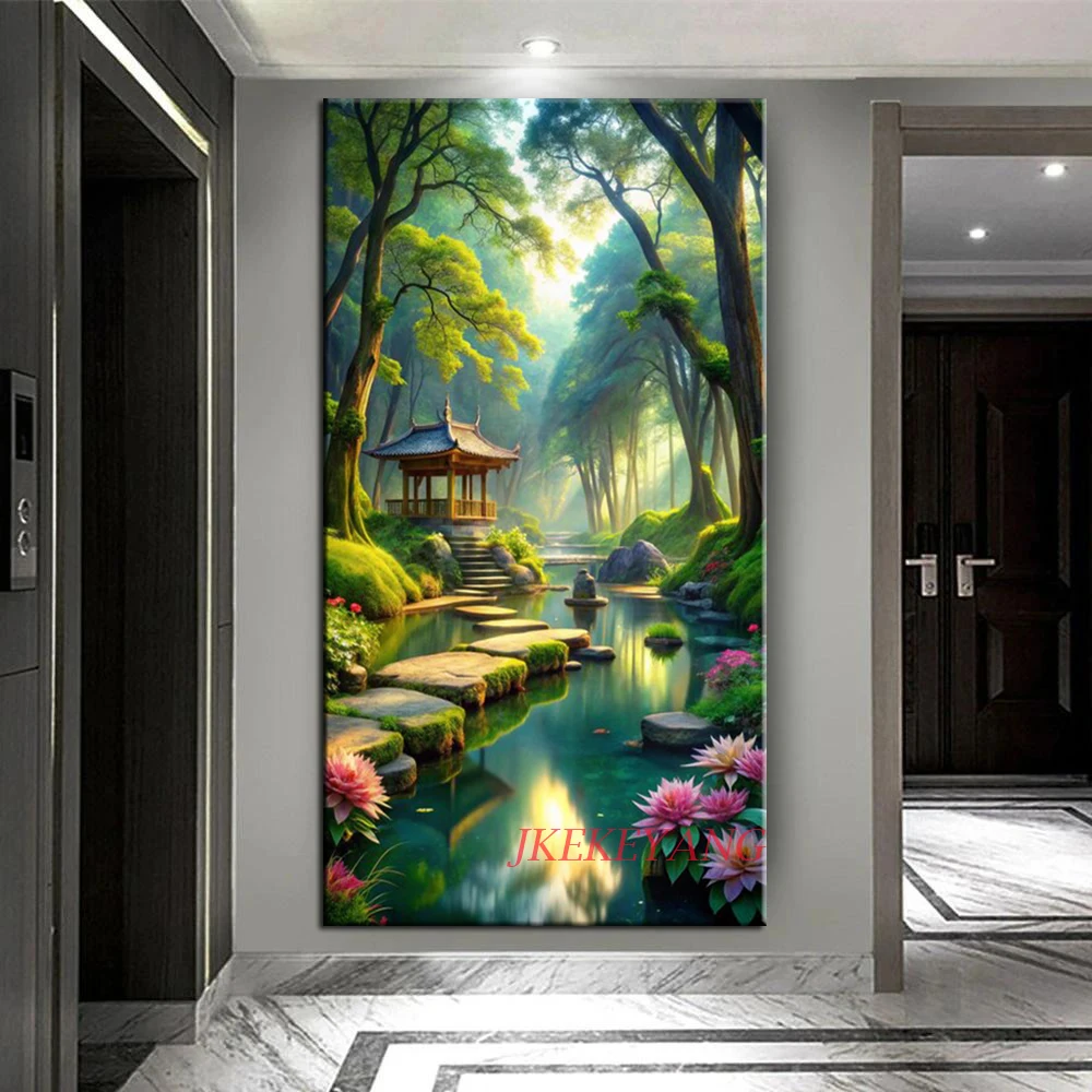 DIY Diamond Painting Cross Stitch Kit Pavilions Lake and Flower Full Drills Diamond Mosaic New Collection 2024 Home Decor Gift