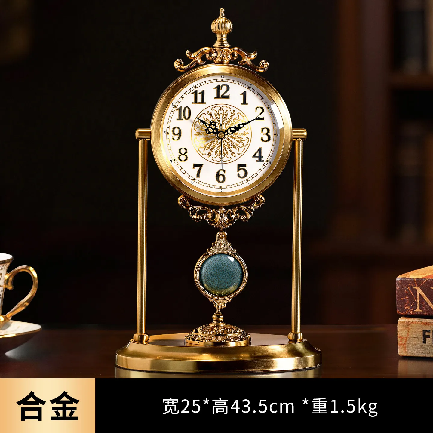 Retro Solid Wood Natural Shell Dial Desktop Clock, Luxurious Home Decoration Decoration Desktop Clock for Living Room and Study