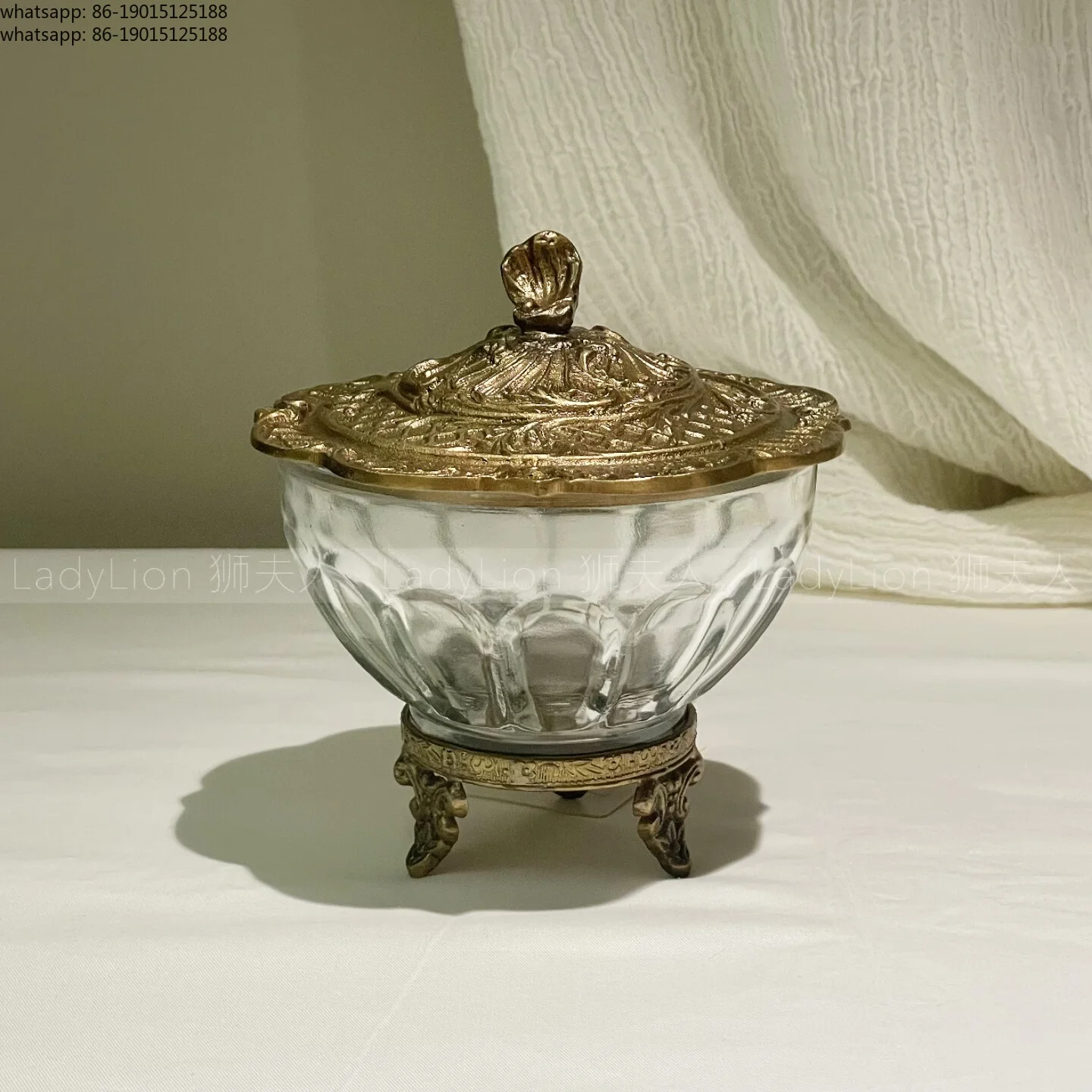 Brass retro French glass storage tank storage tank model room soft decoration dressing table jewelry ornament