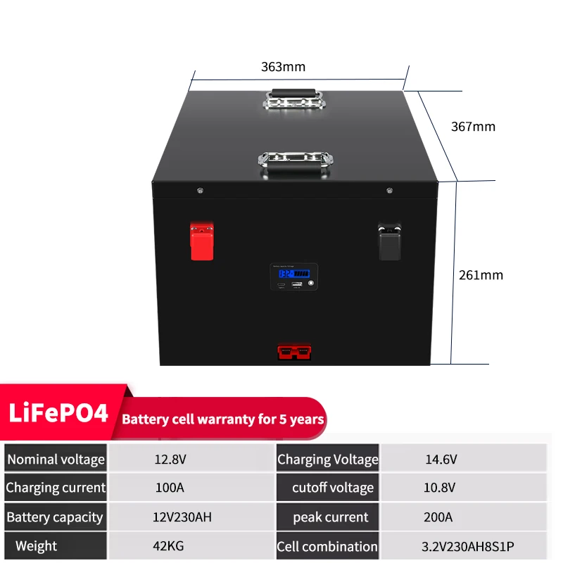 25.6V 230Ah LiFePO4 Bluetooth Support Lithium Iron Phosphate Battery Deep Cycle Battery 5888Wh with  Lifespan for RV Solar Panel