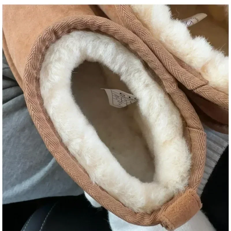 NO-LOGOTIPO lã de pele de carneiro genuína, mini botas clássicas de neve de pele de carneiro, botas quentes casuais castanhas para mulheres botas de