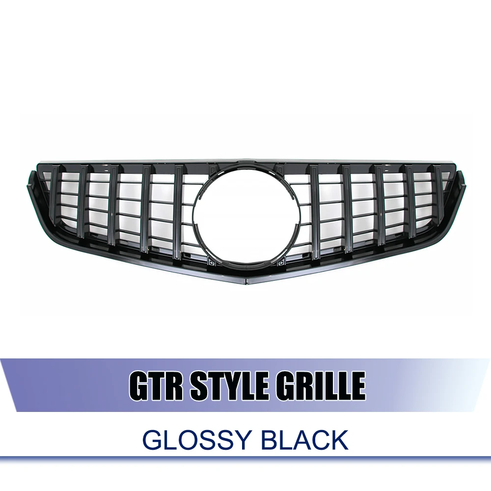 For Mercedes Benz E-Class W207 2010-2013 E250 E300 E350 Chrome Silver Upper Grille Glossy Black GTR Style Front Bumper Grille image 3