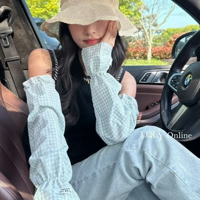 Lazy Holiday ピュアコットン ルーズチェック柄 痩身 肌に優しくアンチエイジング 日焼け防止スリーブ 女性用 Techwear