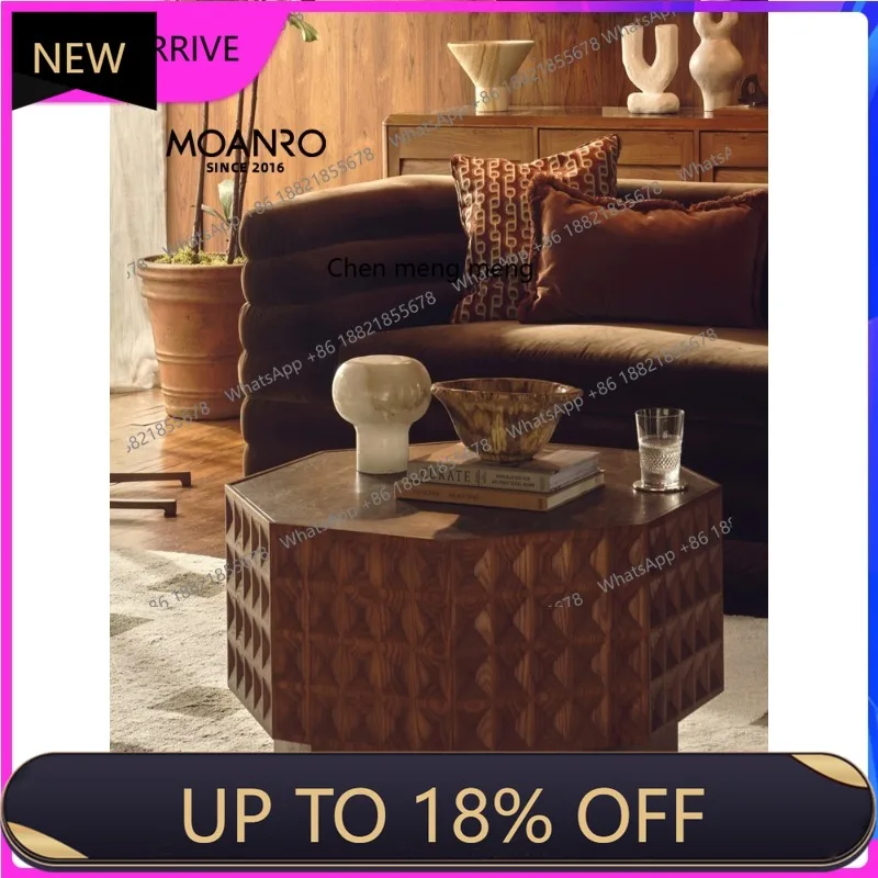 C88 Medieval coffee table side table French stone special-shaped solid wood bedside table marble designer