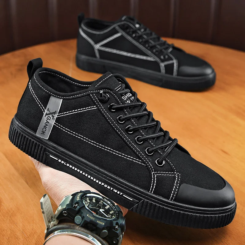 

2026 Men's Spring New Breathable black Shoes Men Trendy Versatile Cloth Shoes Sports Board Shoes Men's Casual Leather Sneakers