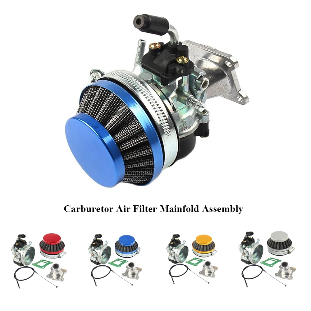 ATV 49cc Performance 19mm Carb Carburetor Blue/Gold/Red/Silver Air Filter Assembly for 2-stroke 47cc 49 Cc Mini Pocket Bike