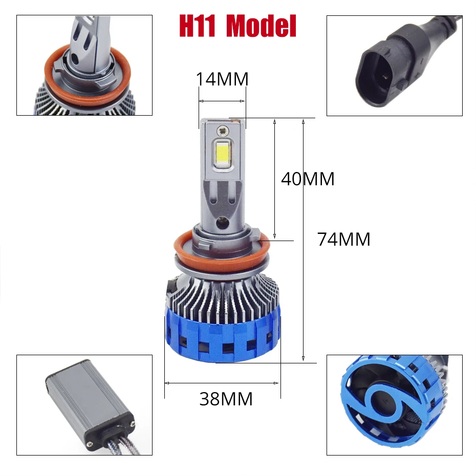 Ronan 단일 구리 Canbus LED 헤드라이트, 12V H4hi/lo H7 H1 H8 H9 H11 9005 HB3 9006 HB4 자동 LED 램프, 고출력 조명 6000K