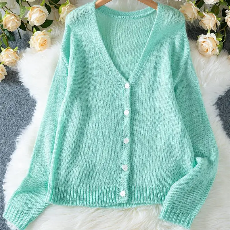 Ele V-Ne Suéter con botones de color puro Jaet Cárdigan abierto para mujer Prendas de abrigo de punto Verano 2025 Tendencia Faion