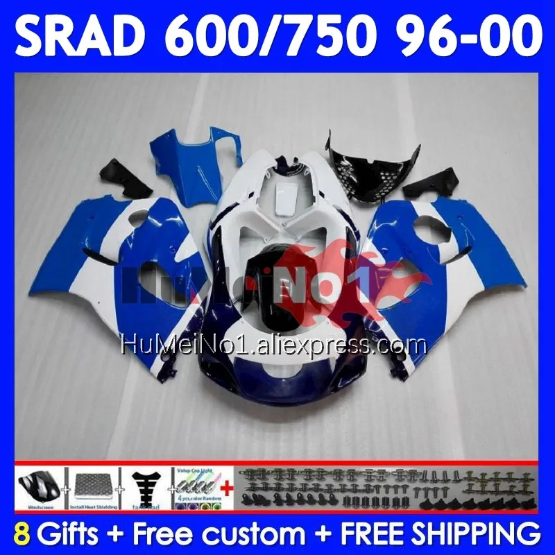 Body For SUZUKI SRAD GSXR 750 600 GSX-R600 101No.22 GSXR750 GSXR600 96 97 98 99 00 1996 1997 1998 1999 2000 Fairing White blue