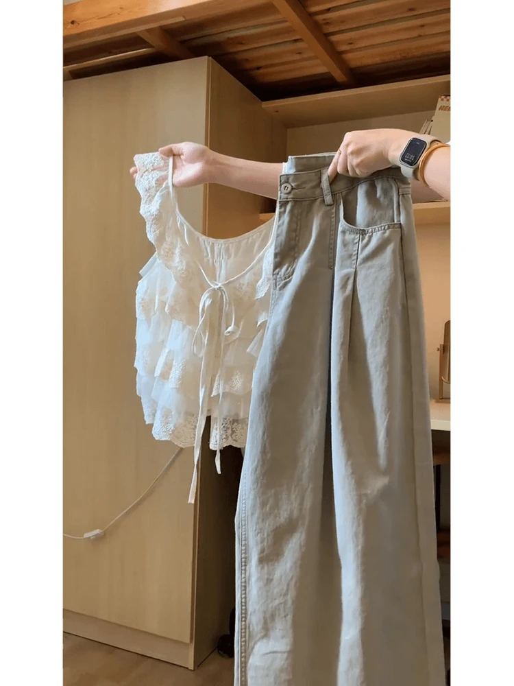 

High Waist Wide Leg Denim Jeans Women's Summer New Style Slimming Casual Straight Leg Pants Korean Loose Style Pleated