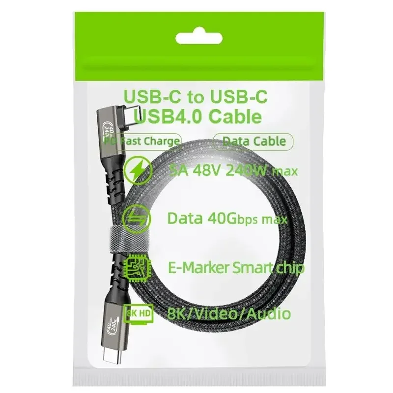 Cable de codo USB 4 Thunderbolt3/4 PD 240W 5A 8K tipo C, Cable de datos de carga rápida USB C corto 0,2 m 0,5 m 1m Macbook Pro VR Link