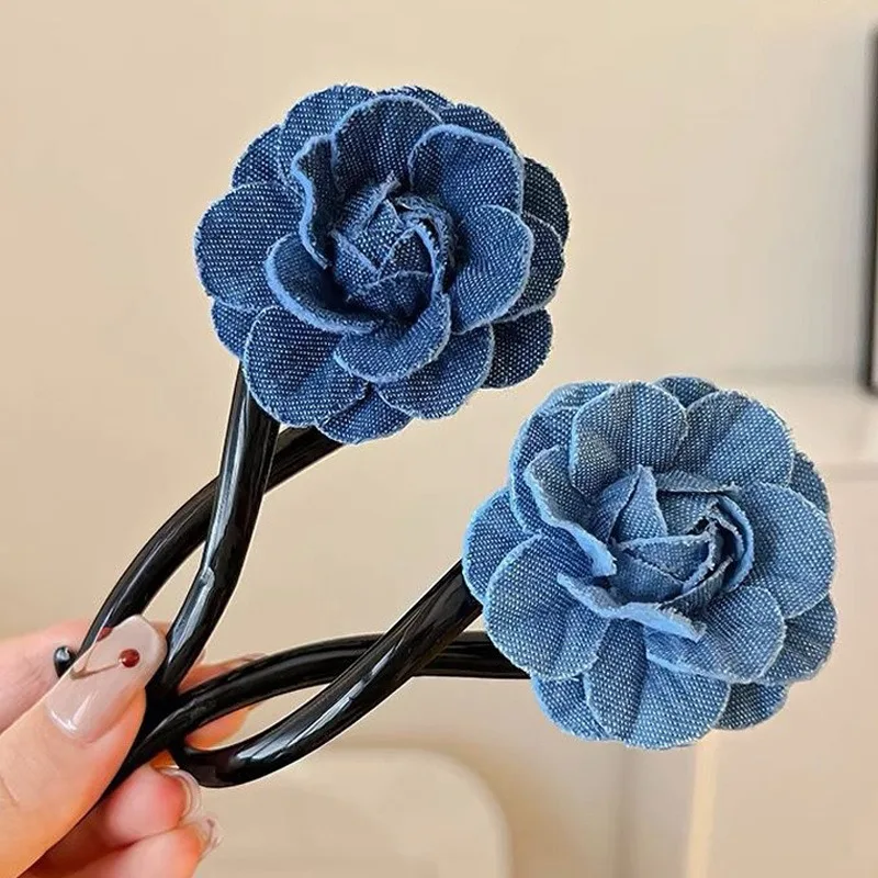 1/2Pcs S-shaped Cowboy Flower Hair Clip Creative Twist Blue Rose Hair Claw Women Ponytail Hairgrip Girls Hair Curler Headwear image 5