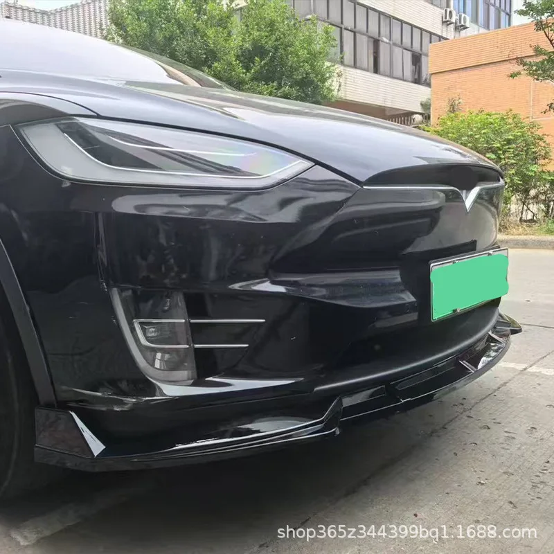 Front Bumper Lip Splitter Spoiler For Tesla Model X 2017-2020 ABS Black Carbon Fiber Look Lower Chin Small Body Kit Drill Mount - view 3