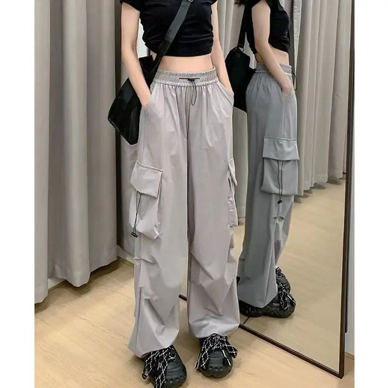 Women's Clothing Spring Autumn Preppy Style Solid Color Elastic High Waisted Pockets Casual Loose Office Lady Trousers Pants