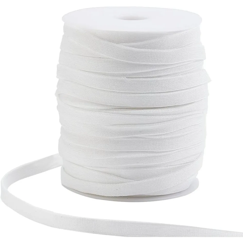 55 Yards White Replacement Drawstring 0.4 Inch Polyester Flat Draw Cord Knitted Drawcord for Pants Sweatpants Jackets Shorts