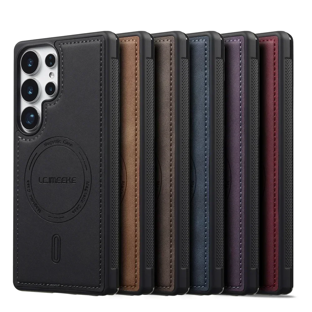 Leather Case For Samsung Galaxy S26 S25 S24 Ultra + S23 FE S22 FE A18 A17 A37 A57 A16 A36 A56 Wireless Charging Magnetic Cover