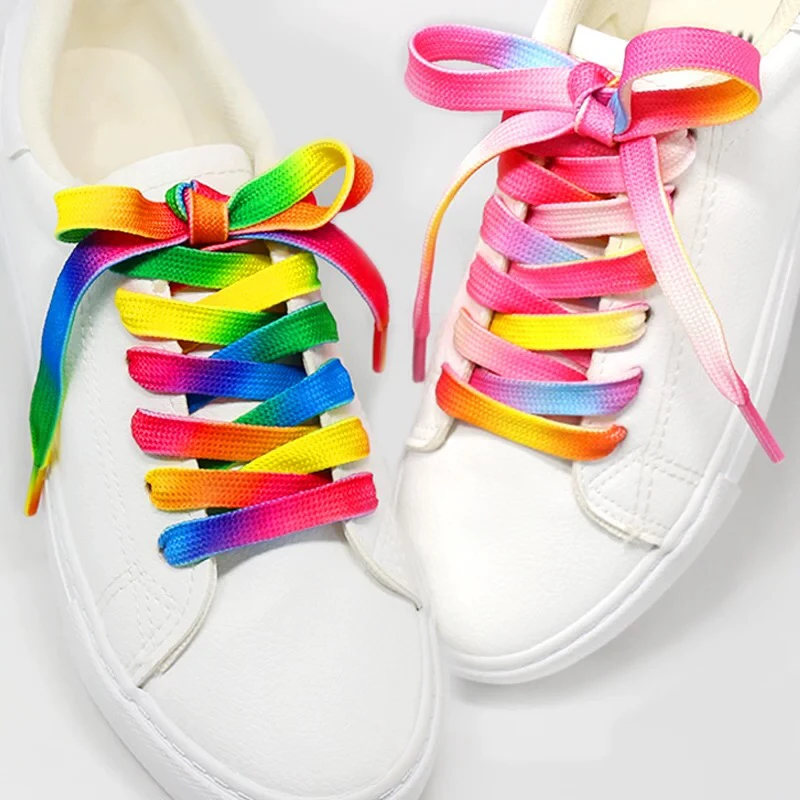 1Pair Colorful Silk Shoe Laces Flat Candy Gradient Shoelaces For Sneakers Summer Canvas Shoes Laces Rainbow Shoelace Strings