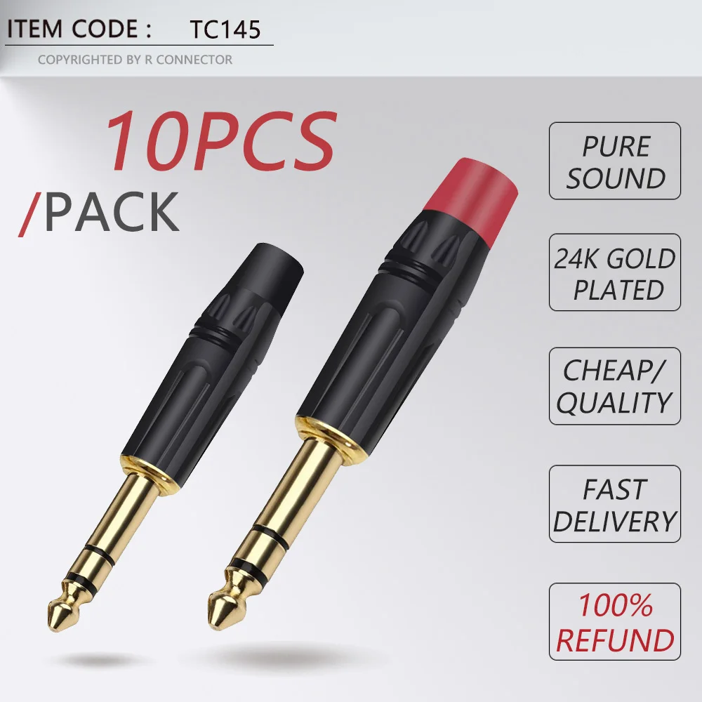 10PCS Stereo 6.35MM Jack 6.3MM Male Plug Soldering Wire Connector 1/4 Inch Stereo Microphone Plug Jack Connector