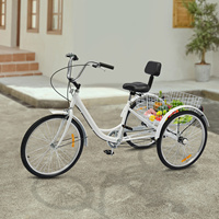 24 Inch Adult Tricycle 6 Speeds 3-Wheel Bicycle Road Trike Bike with Shopping Basket & Backrest Seat (Black/White/Gold/Yellow)