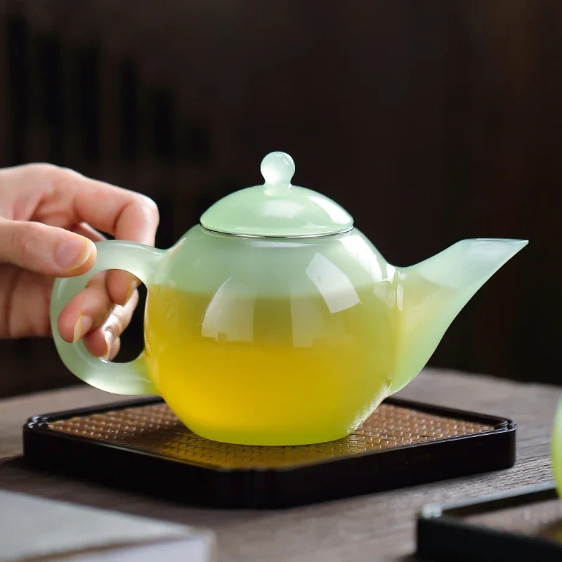 Ru Qing Jade Porcelain Teapot Glass Single Brewing Teapot with Stainless Steel Tea Filter Household Green High-end Tea Set