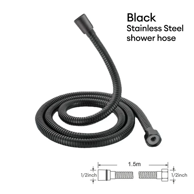 Black/Chrome Stainless Steel Flexible Shower Hose Bathroom Accessories Shower Pipe High Strength Hot and Cold Hose