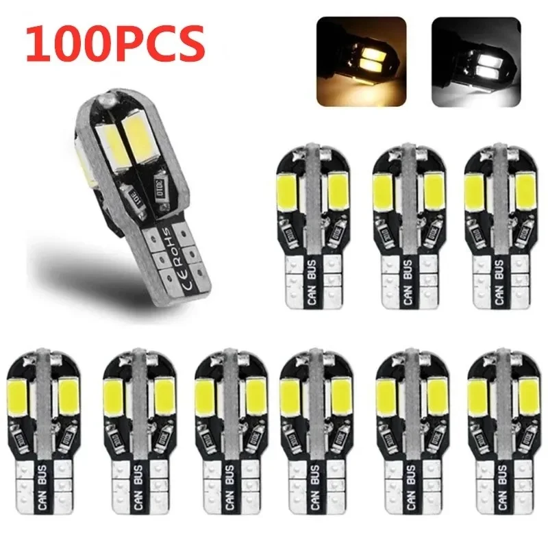 100PCS W5W T10 Bulbs Canbus 5730 8SMD 4014 26Smd 12V 6000K 194 168 LED Car Map Dome Lights Parking Light Auto Signal Lamp