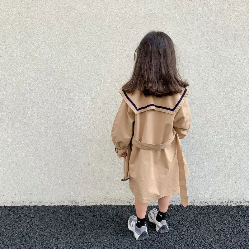 Children Trench 2024 Spring Autumn Boys Girls Korea Solid Color Long Trench Fashion Casual Turn Down Collar Girls Trench Coat