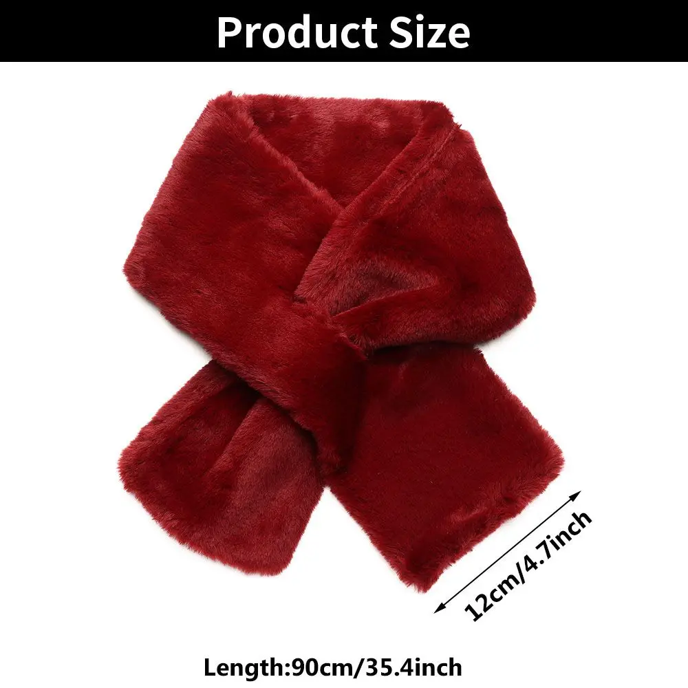 Women Winter Warm Faux Rabbit Fur Plush Solid Color Cross Scarf Neck Warmer Neckerchief Wrap