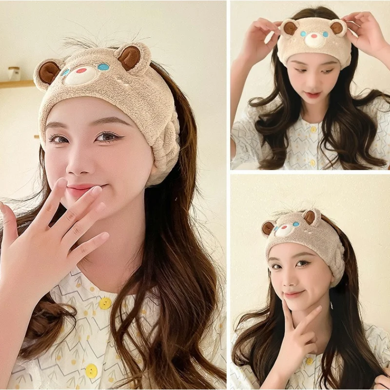 Bear Coral Fleece Facial Spa Headband Comfortable and Stylish Skincare Headband for Washing Face and Makeup