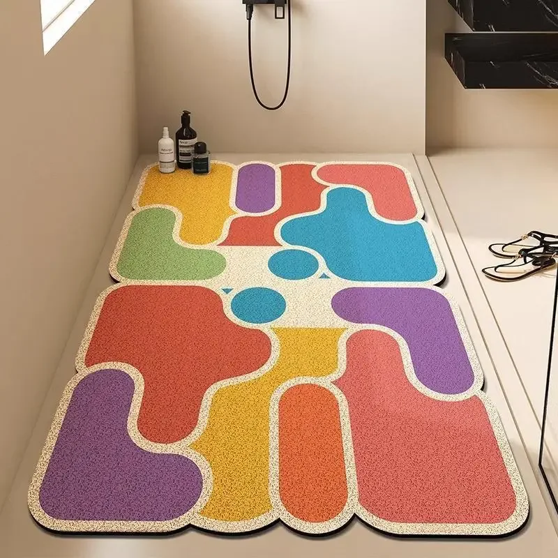 Dopamine Color Puzzle Shower Mat PVC Coil Bath Mats Bathroom Hollow Drainage Foot Pad Anti Slip and Wear-resistant Doormat