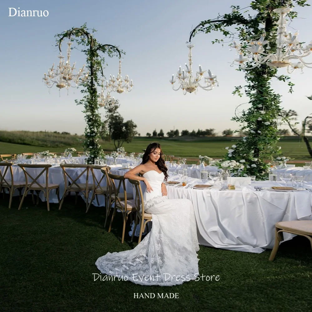 Dianruo Graceful Sweetheart Wedding Dress Ruffled Layered Lace With Bows Vestido Novia Ruffled Maxi Robe De Mariée Customized