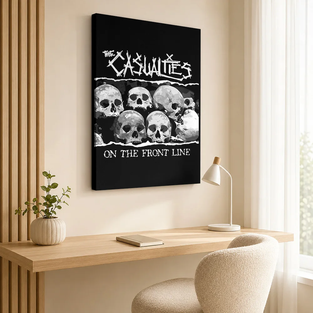 Casualties On The Front Line Skulls Framed Canvas Print Customized Photo Illustrated Wall Art For Record Shop Listening Area