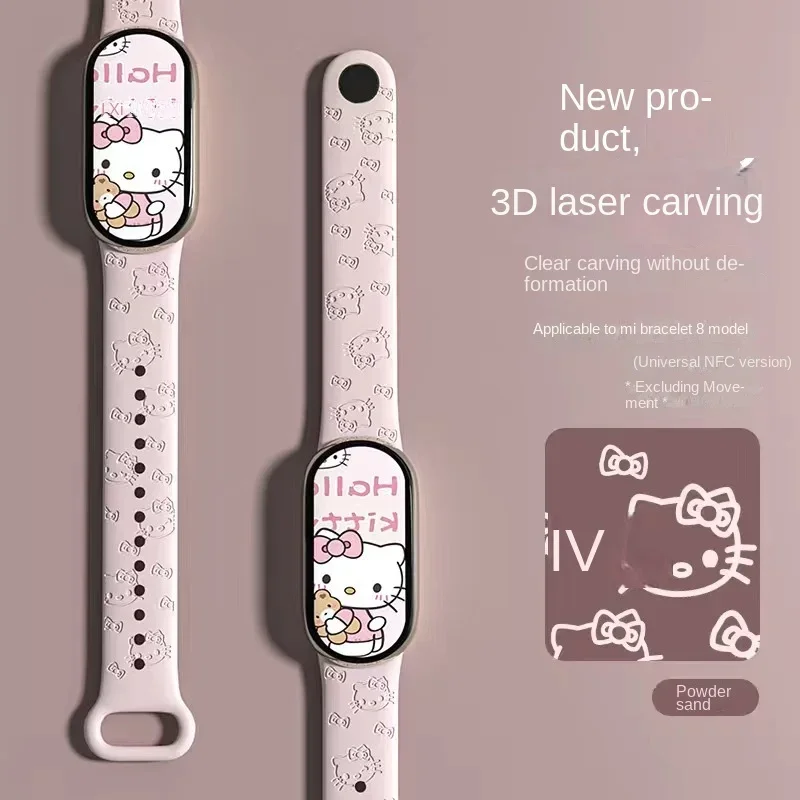 Sanrio Hello Kitty 3D Watchband for Xiaomi Mi Band 8 7 6 5 4 3 Bracelet Mi Band 5 Strap Silicone Sport Replacement Wristband New