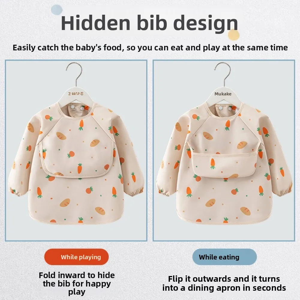 Waterproof Child Feeding Bib Rice Pocket Soft Long Sleeve Apron Feeding Blouse Children's Feeding Smock Toddler Bibs